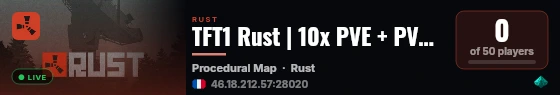 TFT1 Rust | 10x PVE + PVP Zones | Raidable Bases | Linux Friend live status badge