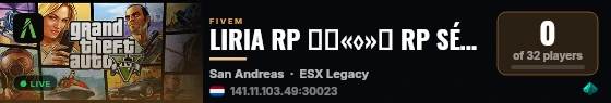 LIRIA RP ──«◊»➜ RP SÉRIEUX | ÉVÉNEMENTS RÉGULIERS live status badge