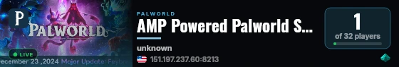 AMP Powered Palworld Server live status badge