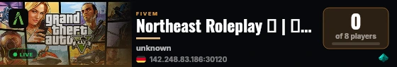 Northeast Roleplay ☀️ | 🏎️ 500+ Vehicles | 🔫 Realistic Weapons | 🚄 Boston based | 🛣️ Public live status badge