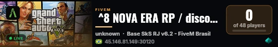  ^8 NOVA ERA RP / discord.gg/Sh9QktTV4 live status badge