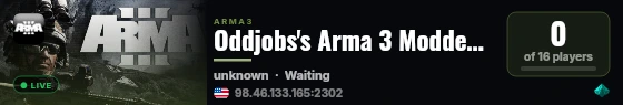 Oddjobs's Arma 3 Modded Server live status badge