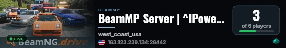 BeamMP Server | ^lPowered by ^9RackGenius live status badge