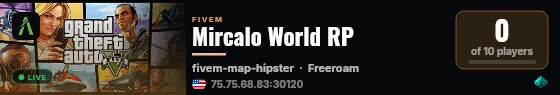 Mircalo World RP live status badge
