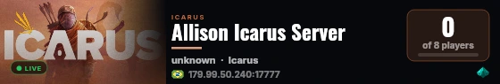 Allison Icarus Server live status badge