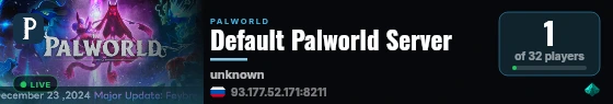 Default Palworld Server live status badge