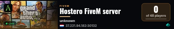Hostero FiveM server live status badge