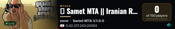 🔰 Samet MTA || Iranian RP/RPG Server 🔰 live status badge
