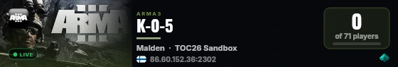 K-0-5 live status badge