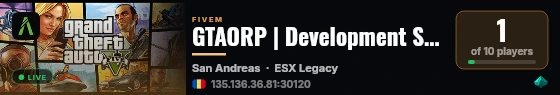 GTAORP | Development Server live status badge