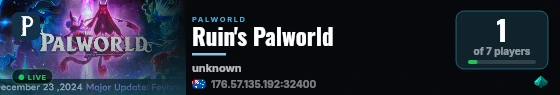 Ruin's Palworld live status badge