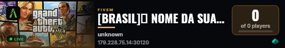 [BRASIL]💎 NOME DA SUA CITY 💎|📋WHITELIST📋| 🎉SERVER NOVO🎉  💸50K Inicial💸 |🔫Facs e Orgs🔫|👮🏾PM,ROTA👮🏾|🚑 SAMU🚑 | 🏆https://discord.gg/6JQa75K🏆 | live status badge