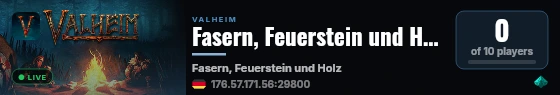 Fasern, Feuerstein und Holz live status badge