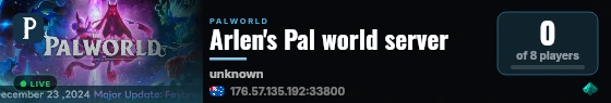Arlen's Pal world server live status badge