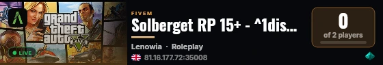Solberget RP 15+ - ^1discord.gg/solberget live status badge