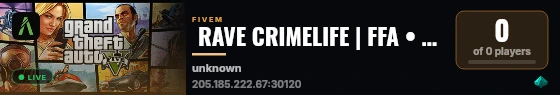  RAVE CRIMELIFE | FFA • Lobby • Gangwar | Performance+ live status badge