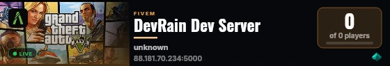 DevRain Dev Server live status badge