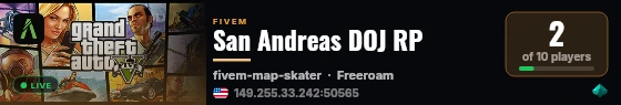 San Andreas DOJ RP live status badge
