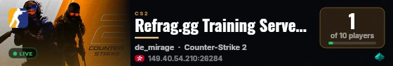 Refrag.gg Training Server (Player) live status badge