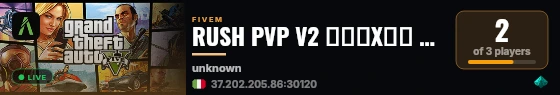RUSH PVP V2 ━━↜X↝➔ SOON live status badge