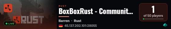 BoxBoxRust - Community Server Old Recoil Battlefield live status badge