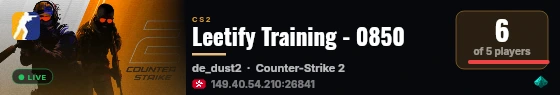 Leetify Training - 0850 live status badge