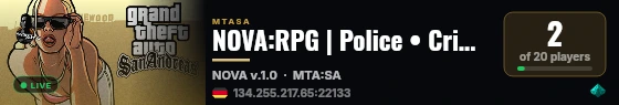 NOVA:RPG | Police • Crime • Army • Businesses • Racing • Events | discord.gg/novarpg live status badge