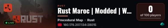 Rust Maroc | Modded | Weekly Wipe | Monthly BP Wipe live status badge