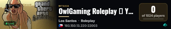 OwlGaming Roleplay ♦ Your World. Your Imagination. ♦ owlgaming.net live status badge