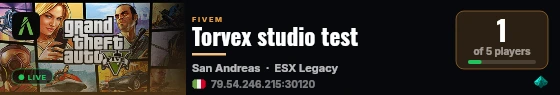 Torvex studio test live status badge