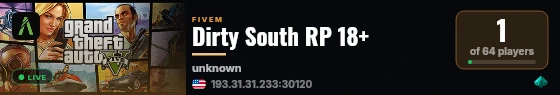 Dirty South RP 18+ live status badge