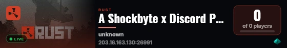 A Shockbyte x Discord Production Rust Server live status badge