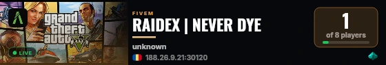 RAIDEX | NEVER DYE live status badge