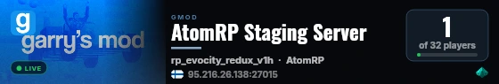 AtomRP Staging Server live status badge