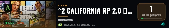 ^2 CALIFORNIA RP 2.0 😈 ^7 | ✔️ | 🌀   live status badge