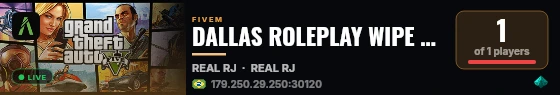 DALLAS ROLEPLAY WIPE HOJE 🡺 orgs • facs livres • eventos diários 🡸VERDADEIRO RP live status badge