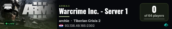 Warcrime Inc. - Server 1 live status badge