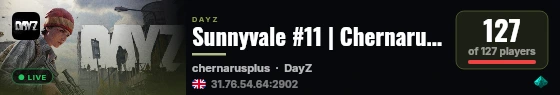 Sunnyvale #11 | Chernarus |PvE w/ PvP Zones live status badge