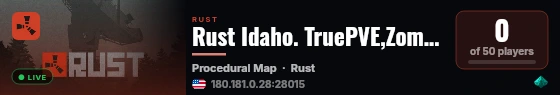 Rust Idaho. TruePVE,Zombie Hordes,Raidable Boats. live status badge