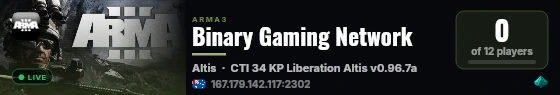 Binary Gaming Network live status badge