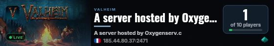 A server hosted by Oxygenserv.com live status badge