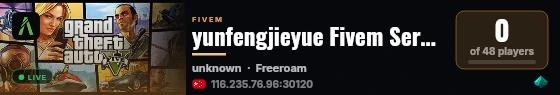 yunfengjieyue Fivem Server live status badge