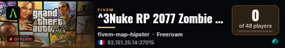 ^3Nuke RP 2077 Zombie Free Access ^0 ||^3 Survival Zombie Apocalypse ^0||^3 Crafting - Loot - Factions - Mapping Unique 👾! live status badge