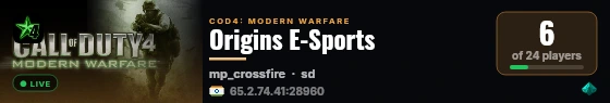 Origins E-Sports live status badge