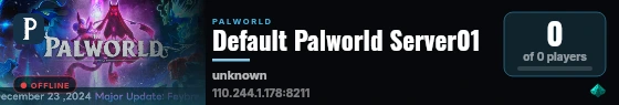 Default Palworld Server01 live status badge