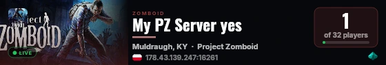 My PZ Server yes live status badge