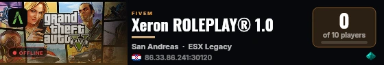 Xeron ROLEPLAY® 1.0 live status badge
