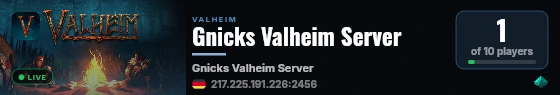 Gnicks Valheim Server live status badge