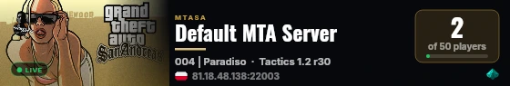 Default MTA Server live status badge