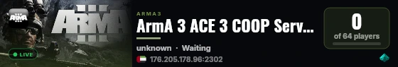 ArmA 3 ACE 3 COOP Server live status badge